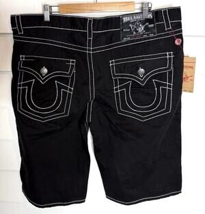True Religion JOEY Super T Big Flap Pocket Black Shorts Men's 42 NWT